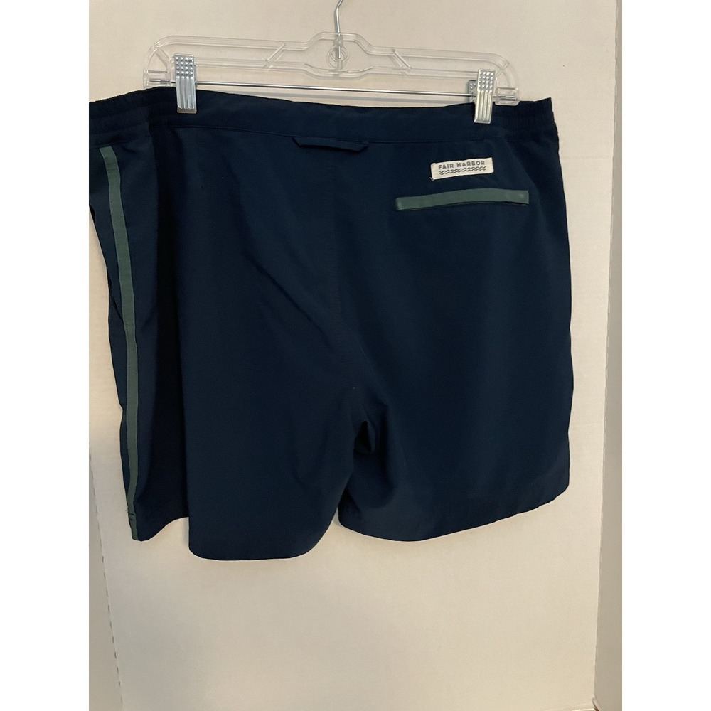 Men's FAIR HARBOR Navy Blue With Green Stripe Lined Swim Trunks Shorts size 34